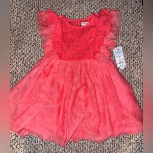 Toddler Coral Pink Floral Eyelet Dress. NWT.